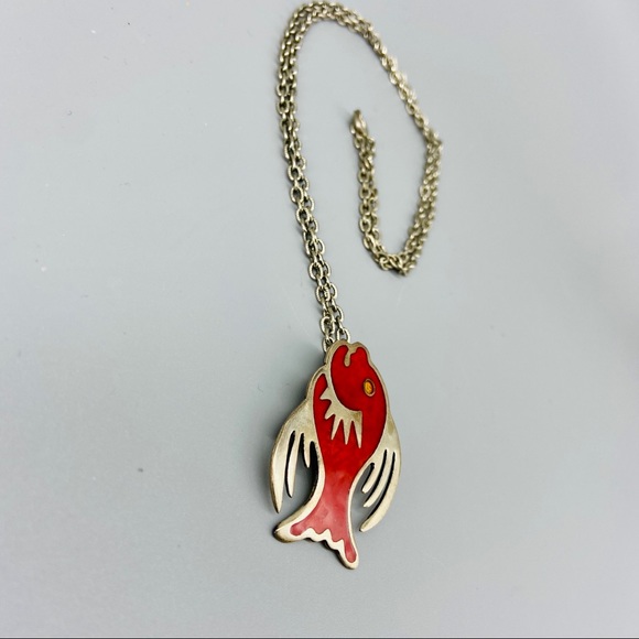 Vintage Taxco Sterling Silver Fish Pendant in Guilloche